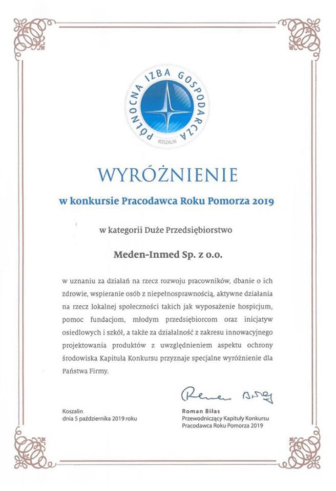 Wyróżnienie Pracodawca Roku Pomorza 2019