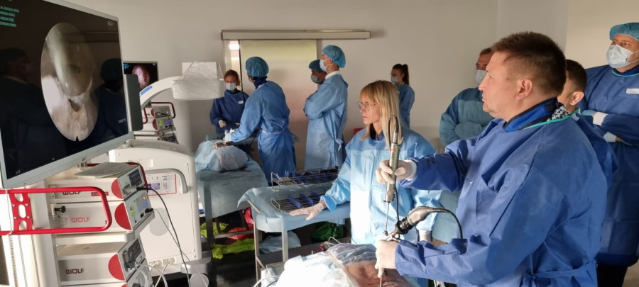 grupa lekarzy podczas badania endoskopowego